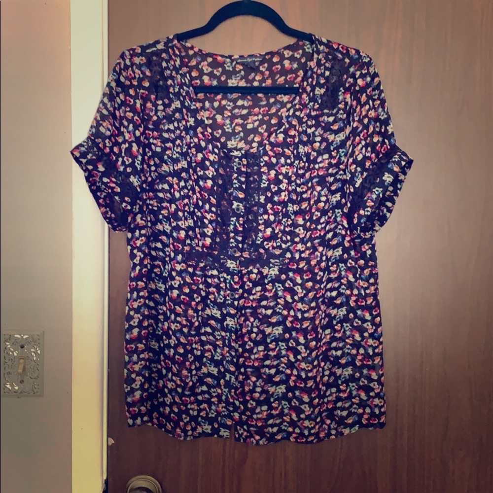 AEO button-up semi-sheer blouse